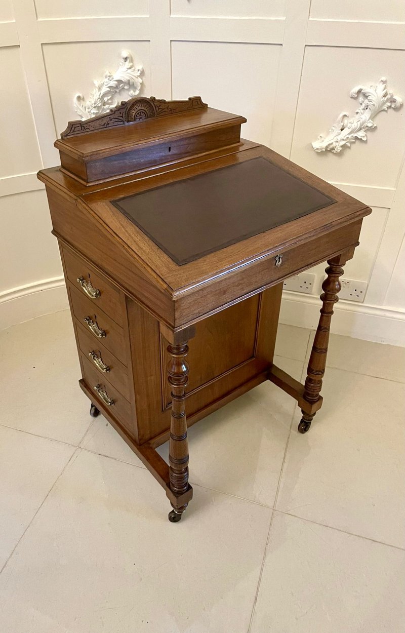 Antique Victorian Quality Walnut Freestanding Davenport